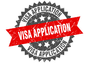 visa application stamp. grunge round sign with ribbon