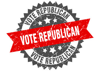 vote republican stamp. grunge round sign with ribbon