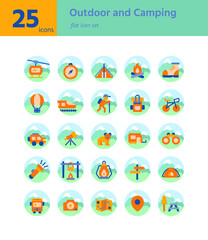 Outdoor and Camping flat icon sel. Vector and Illustration.