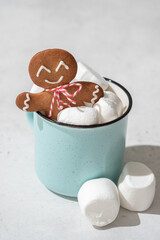 hot chocolate with marshmallows and gingerbread cookie
