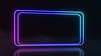 Futuristic Sci FI abstract neon light shapes on black background with empty space for text. 3d rendering