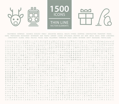 Set of 1500 High Quality Universal Solid Icons . Isolated Vector Elements
