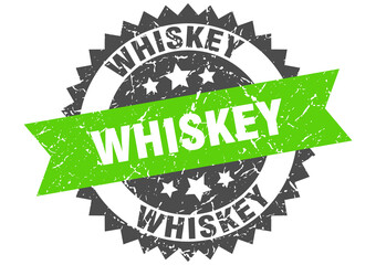 whiskey stamp. grunge round sign with ribbon