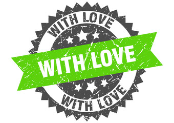 with love stamp. grunge round sign with ribbon