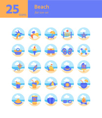 Beach flat icon set. Vector and Illustration.