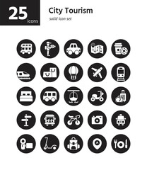 City Tourism solid icon set. Vector and Illustration.