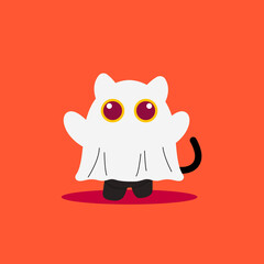 Vector Illustration for Halloween, Cute Ghost Black Cat