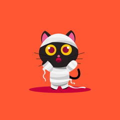 Vector Illustration for Halloween, Cute Mummy Black cat