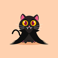 Vector Illustration for Halloween, Cute Black Cat Vampire