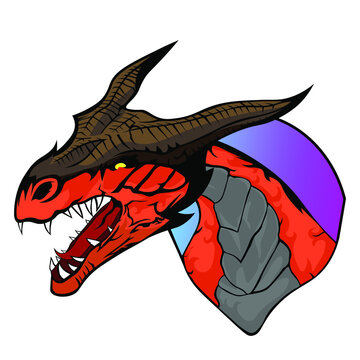 Red ferocius dragon mascot icon vector illustration isolated on white background. A red dragon looks evil makes this logo very attractive. This logo is suitable to be applied to sport or e-sport logo.