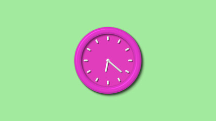 New pink color 3d wall clock isolated on green light background,Counting down clock isolated