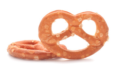 Pretzel salted bavarian bread coolie macro isolated on white