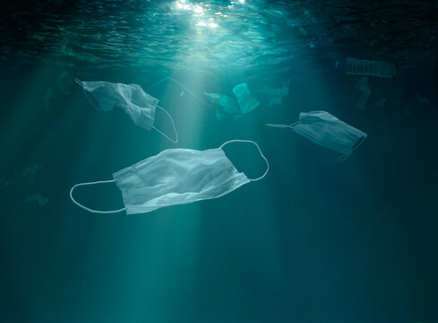 Overuse of medical masks pollution underwater