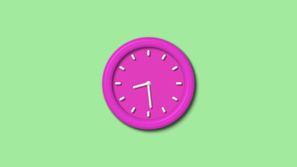 New pink color 3d wall clock isolated on green light background,Counting down clock isolated