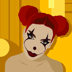 Vector illustration of a girl with bright clown makeup