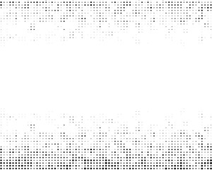 Background with dotted pattern top and bottom.White backdrop with black dots,circles.Raster modern optical pop art texture for posters, business cards, covers, label layout, sticker layout, price tag