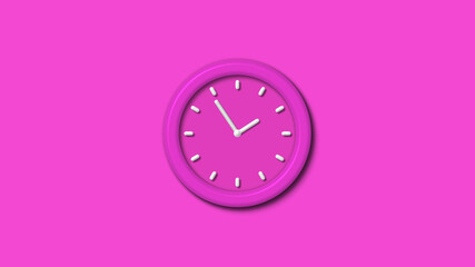 New pink color 3d wall clock isolated on pink background,couting down clock isolated