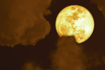 full Grain blood moon silhouette dark cloud on the night red sky