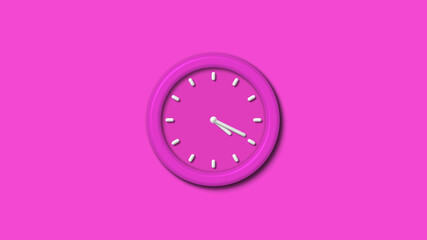 Amazing pink color 3d wall clock isolated on pink background,12 hours 3d wall clock