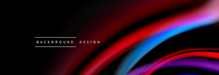 Dynamic motion abstract background. Color blurred stripes on black. Wave liquid lines poster. Vector illustration