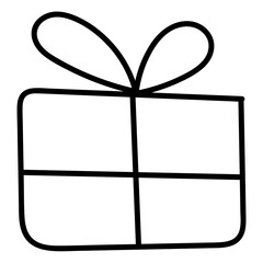 box with birthday gift, coloring book, doodle style vector element, cute drawing for kids