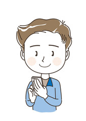 スマホを持っている男性・笑顔