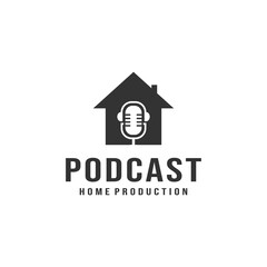 Fototapeta na wymiar Podcast & Home Simple Logo with Microphone and Headphone Combination