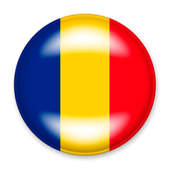 Fototapeta premium Flag of Romania in the form of a round button with a light glare and a shadow. The symbol of Independence Day, a souvenir, a button for switching the language on the site, an icon.