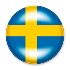 Flag of Sweden in the form of a round button with a light glare and a shadow. The symbol of Independence Day, a souvenir, a button for switching the language on the site, an icon.