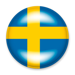 Obraz premium Flag of Sweden in the form of a round button with a light glare and a shadow. The symbol of Independence Day, a souvenir, a button for switching the language on the site, an icon.
