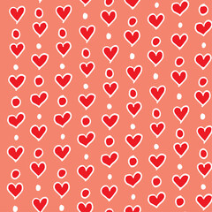 Seamless Pattern With Many Outline Hearts And Circles.