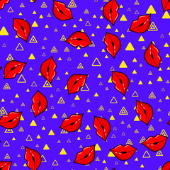 Fototapeta na wymiar Lips seamless pattern on white background. Paper print design. Abstract retro vector illustration. Trendy textile, fabric, wrapping. Modern space decoration.