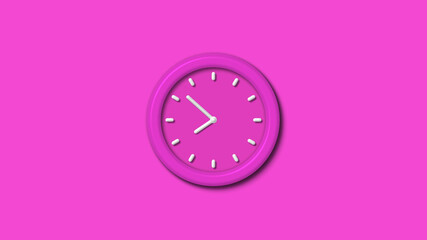 Amazing pink color 12 hours 3d wall clock isolated,3d wall clock