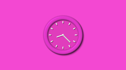 Amazing pink color 12 hours 3d wall clock isolated,3d wall clock