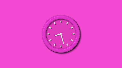 Amazing pink color 12 hours 3d wall clock isolated,3d wall clock