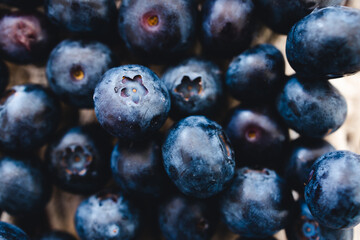 simple food ingredients, close-up of fresh blueberries in box