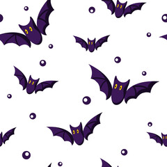 Halloween seamless pattern - scary little black bat vampire on white background, funny traditional halloween animals, textile or scrapbook digital paper pages - vector