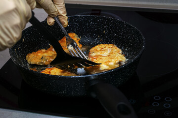 Delicious and healthy fish is fried in a pan in the best way to serve on the dining table.Similar photos.