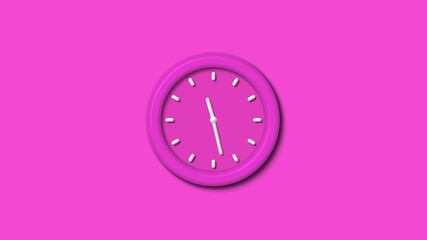 New pink color 3d wall clock isolated on pink background,12 hours wall clock