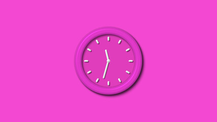 New pink color 3d wall clock isolated on pink background,12 hours wall clock