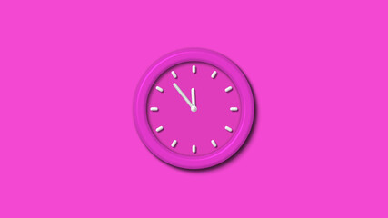 New pink color 3d wall clock isolated on pink background,12 hours wall clock