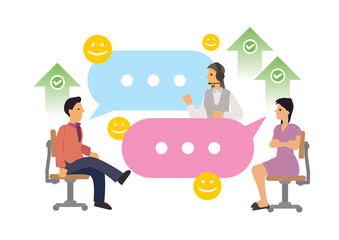 Telemaketer hotline operator advises client, online global technical support.