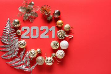 Beautiful New Year composition on color background