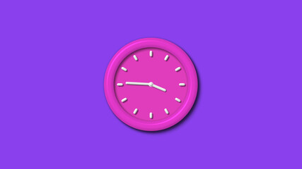 Pink color 12 hours 3d wall clock isolated on purple background,wall clock