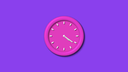 Pink color 12 hours 3d wall clock isolated on purple background,wall clock