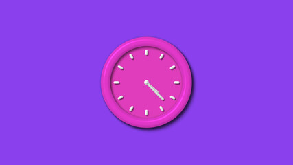 Pink color 12 hours 3d wall clock isolated on purple background,wall clock