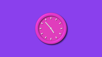 Pink color 12 hours 3d wall clock isolated on purple background,wall clock