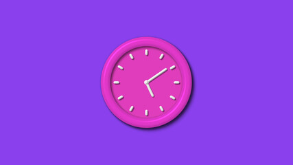 Pink color 12 hours 3d wall clock isolated on purple background,wall clock