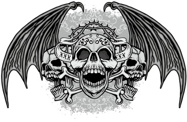 Gothic sign with skull and wings, grunge vintage design t shirts
