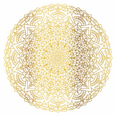 Mandala with golden gradient. Luxury ornamental in gold color. Round ornament, repeating elements.	